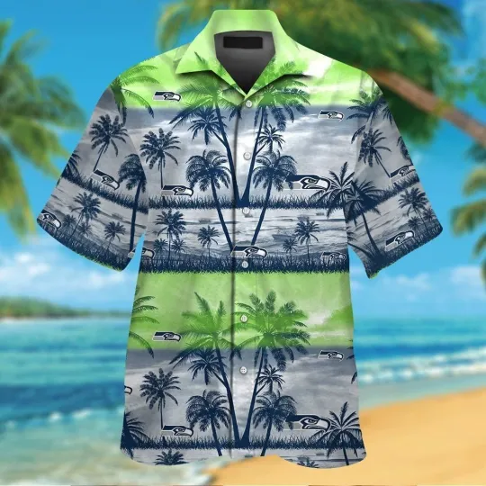 Discover Seattle Seahawks Short Sleeve Button Up Tropical Hawaiian Shirt