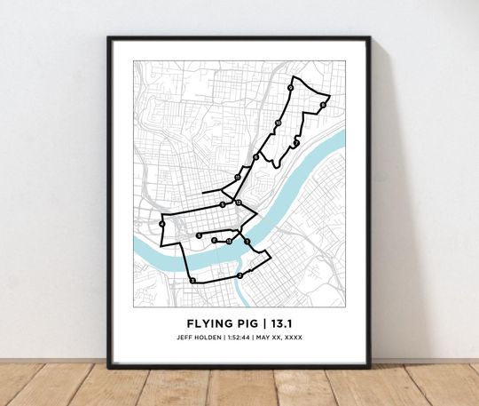 Discover Flying Pig 13.1 Half Marathoner Course Map | Personalized Flying Pig Route Map | Gift for Runners