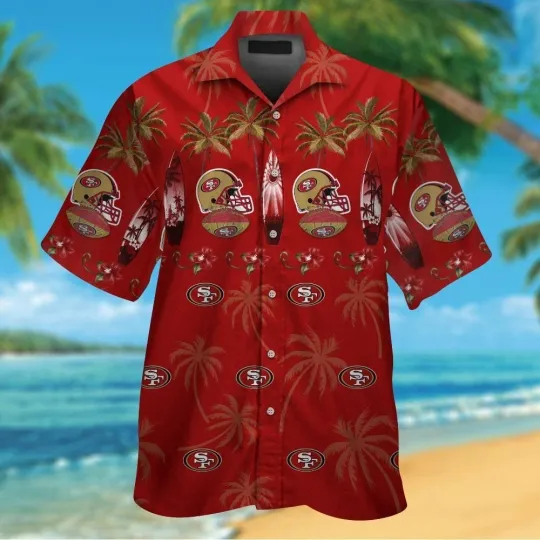 San Francisco 49ers Short Sleeve Button Up Tropical Hawaiian Shirt