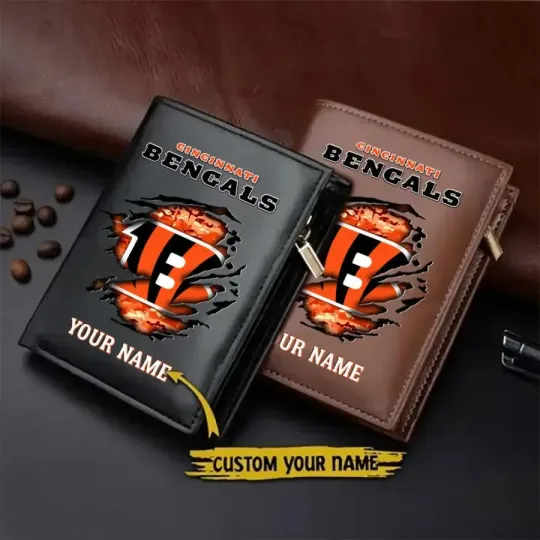 Discover Personalized Cincinnati Football Team Bengalss  Leather Wallet Gift For Him