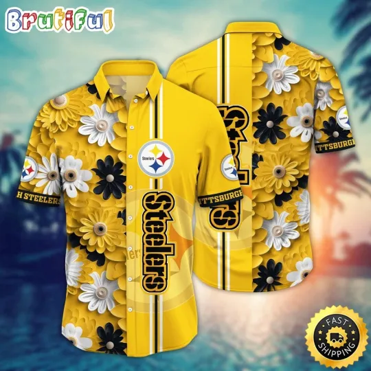 Discover Pittsburgh Steeler Hawaiian Shirt Flower Sporty And Stylish