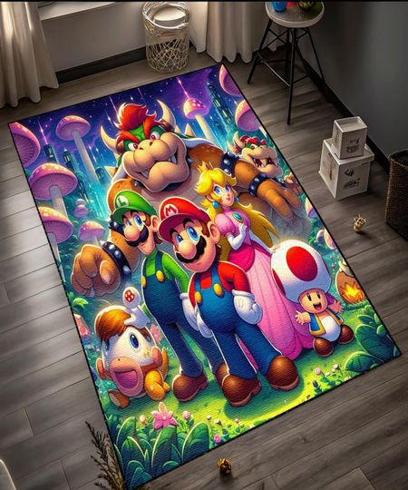 Discover Retro Mario Game Rug: Colorful Kids Room Decor, Non-Slip