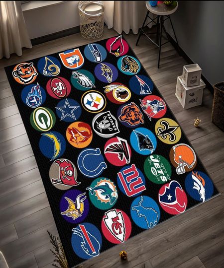 Discover American Football Rug: Non-Slip Cotton & Polyester, 3D Print