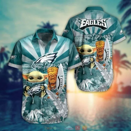 Discover football Philadelphia Eagles Baby Yoda Tiki Hawaiian Shirt