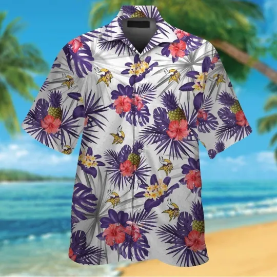 Minnesota Vikings Short Sleeve Button Up Tropical Hawaiian Shirt