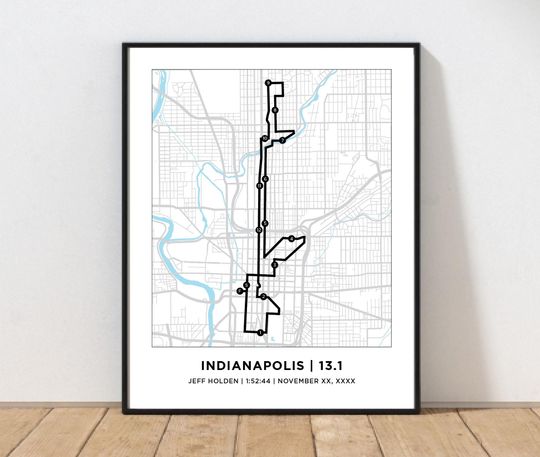Discover Indianapolis 13.1 Half Marathoner Course Map | Personalized Indianapolis Route Map | Gifts for Runners