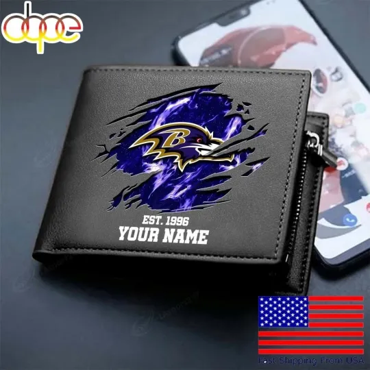 Discover Personalized Baltimore Football Ravenss Team Men Leather Wallet Gift For Him