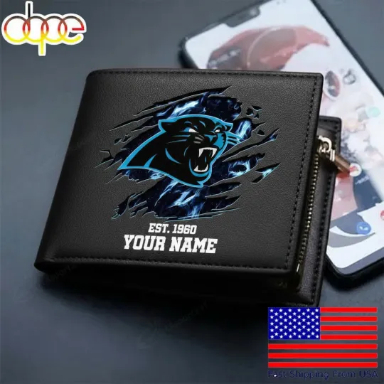Discover Personalized Carolina Football Pantherss Team Men Leather Wallet Gift For Him