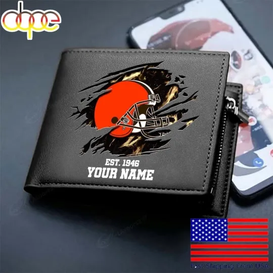 Discover Personalized Cleveland Football Brownss Team Men Leather Wallet Gift For Him