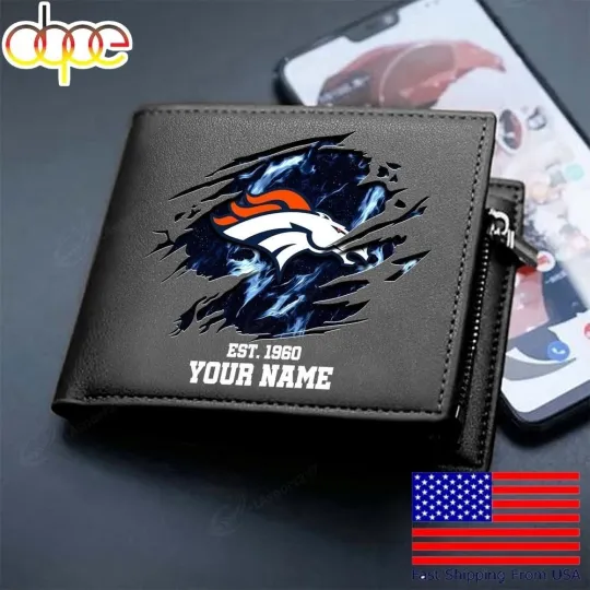 Discover Personalized Denver Football Broncoss Team Men Leather Wallet Gift For Him