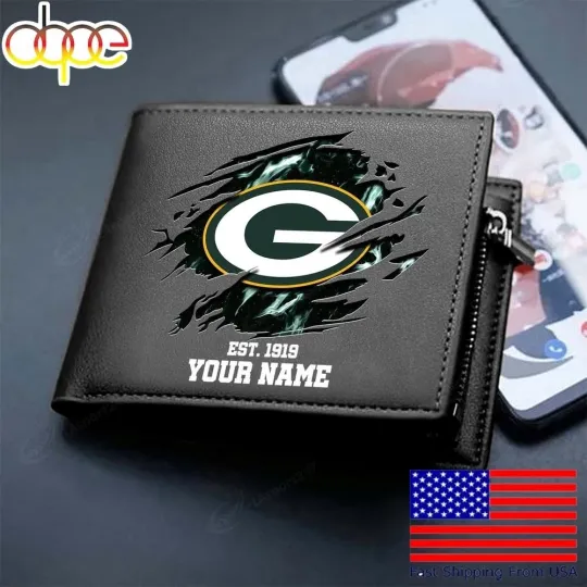 Personalized Green Bay Football Packerss Team Men Leather Wallet Gift For Him