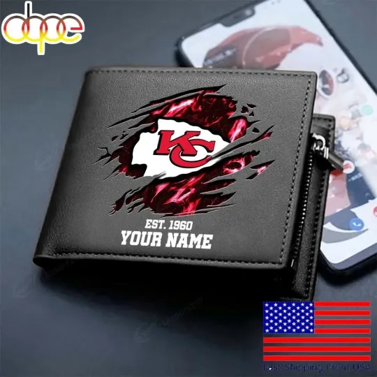 Discover Personalized Kansas City Football Chiefss Team Men Leather Wallet Gift For Him