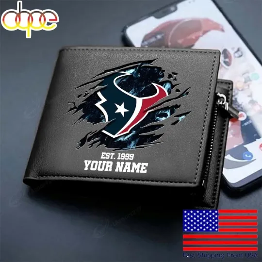 Discover Personalized Houston Football Texanss Team Men Leather Wallet Gift For Him