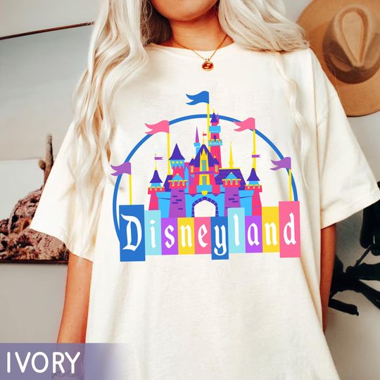 Discover Vintage Disneyland Castle Shirt, Retro Disneyland Sign Graphic Tee