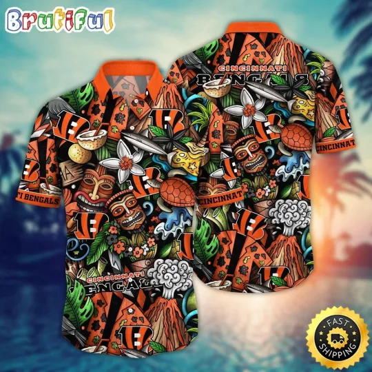 Discover football Cincinnati Bengals Hawaiian Shirt Flower Tiki Me Off Aloha Shirt