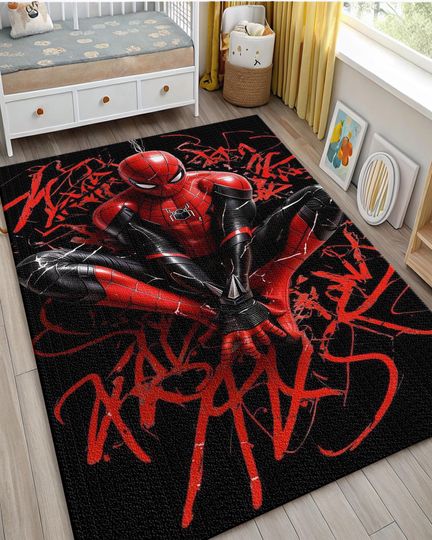 Discover Spiderman Children's Carpet: 3D Printed Cotton-Blend, Non-Slip