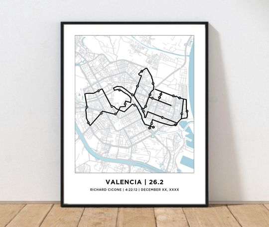 Discover Valencia 26.2 Marathoner Course Map | Personalized Valencia Route Map | Gift for Runners | 26.2 Map