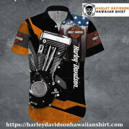 Discover Engine Print Harley Motor Racing Davidsonn Aloha Shirt for Men