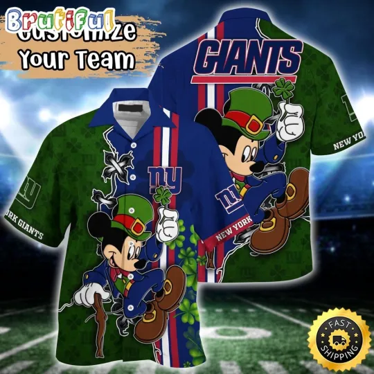 Discover Customized football New York Giants Hawaiian Shirt Mickey Mouse Saint Patricks Day