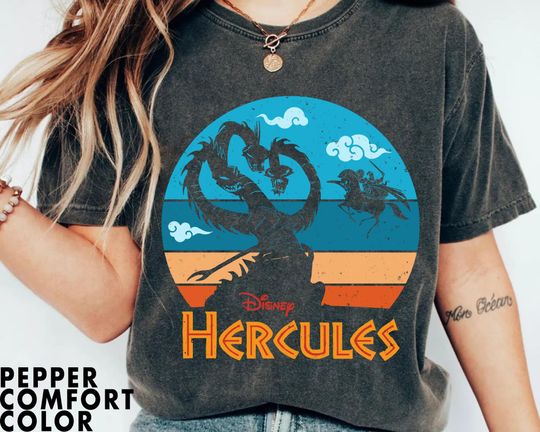 Discover Retro Sunset Hercules Pegasus Hydra Battle Comfort Colors Shirt, Vintage Hercules Disney T-shirt