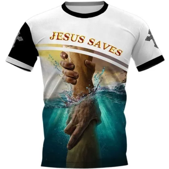 Discover Men's 3D Christian Jesus Print Vintage T-Shirt