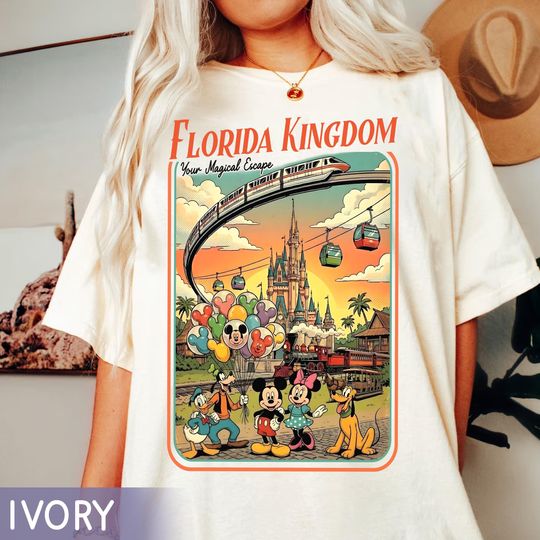 Retro Mickey And Friends Florida Kingdom Shirt, Disney Monorail Skyliner Tee, Magical Escape Shirt