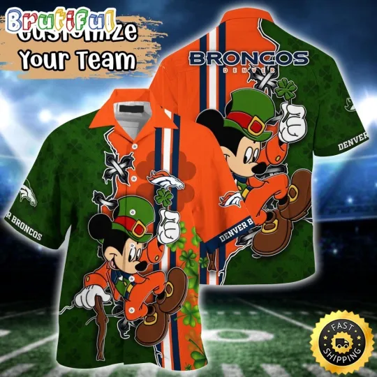 Discover Customized football Denver Broncos Hawaiian Shirt Mickey Mouse Patricks Day