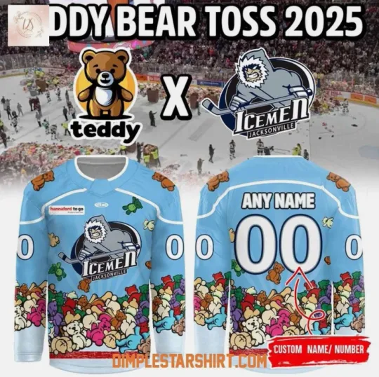 Discover Custom Jacksonville Our Teddy Bear Toss 2025 Hockey Jersey Gift For Valentine