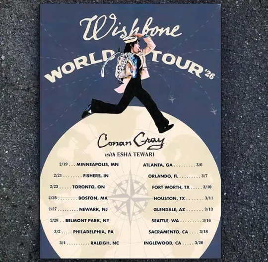 NEW! Conan Gray Wishbone World Tour 2026 North America City Dates Poster