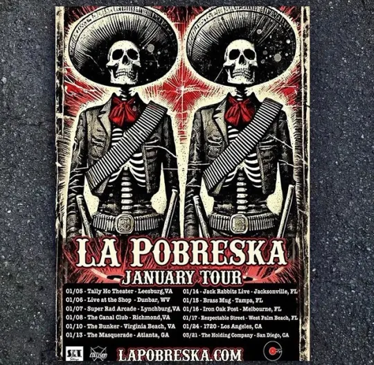 Discover HOT! La Pobreska January Tour 2026 Punk Rock Concert Skeleton Art Poster