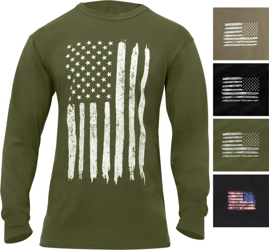 Discover USA Flag Long Sleeve T-Shirt Distressed US Flag Support American Pride Tee Shirt