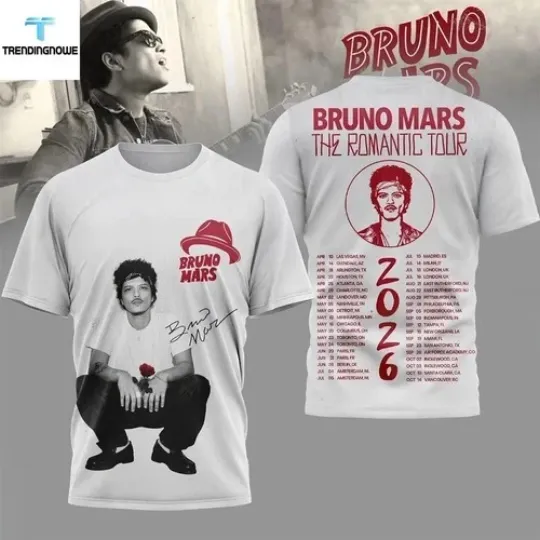 Bruno Mars The Romantic Tour 2026 Concert Shirt 3D