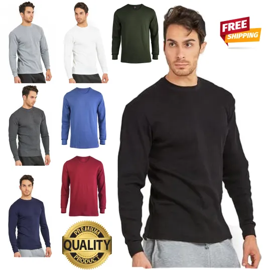 Discover Thermal Shirt COTTON Warm Medium Weight Long Sleeve Crew Neck Waffle Men's