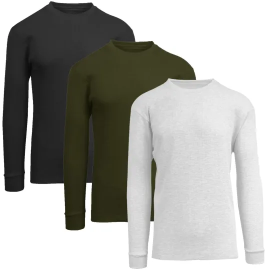 Discover Men's 3-Pack Long Sleeve Thermal Shirts Soft Knit Ribbed Warm Classic ( S-2XL )