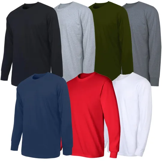 Discover Mens Long Sleeve Crew Neck & Performance Tees Layer Lounge Gym Work Casual NEW