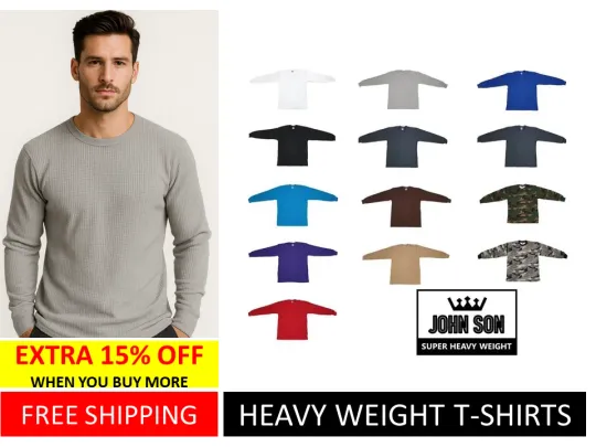 Discover Men's Thermal Plain Long Sleeve Waffle Shirts Solid Colors Premium Heavy Weight