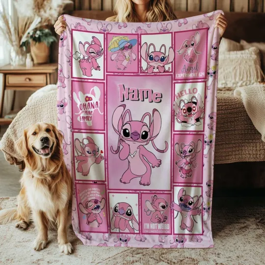 Discover Custom Lilo And Stitch Angel  Blanket Disney Quilt Fleece Blanket#10