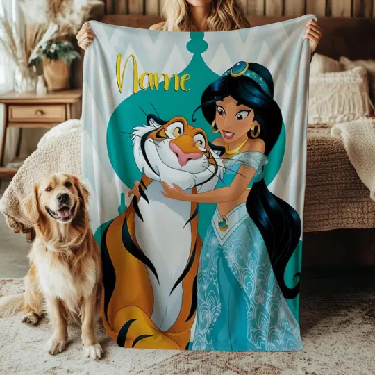 Discover Custom Aladdin Jasmine And Tiger Blanket Disney Quilt Fleece Blanket#10