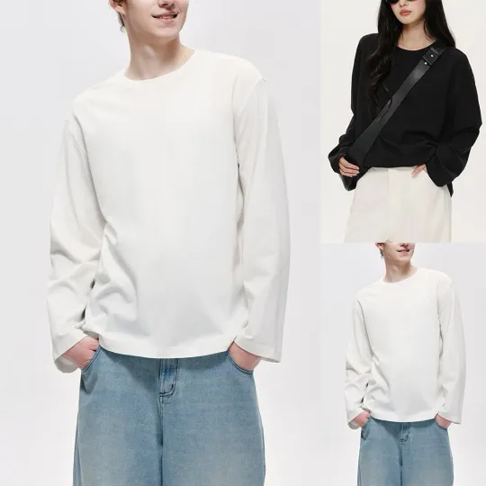 Discover Mens Long Sleeve T Shirt Basic Loose Fit Solid Color Crew Neck Undershirt