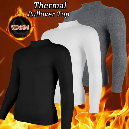 Discover Mens Fleece Lined Thermal Pullover Top T-Shirt Long Sleeve Base Layer Undershirt