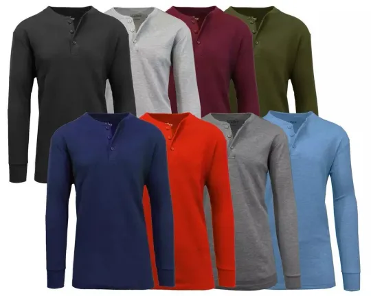 Discover Men's 3-Button Thermal Waffle-Knit Henley Shirts ( Sizes, S-5XL ) NEW Free Shipp