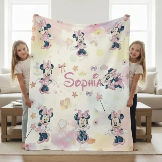 Discover Custom Name Minnie Mouse Disney Quilt Fleece Blanket#8