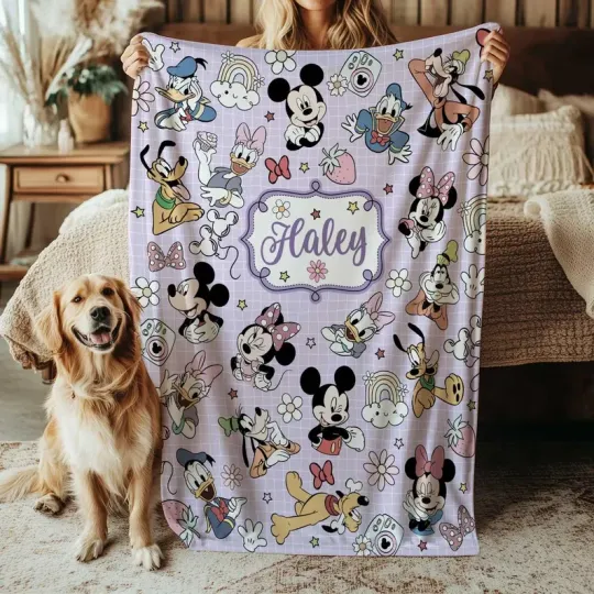 Discover Custom Name Mickey And Friends Disney Quilt Fleece Blanket#8