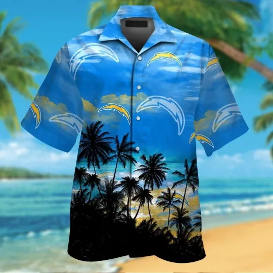 Discover Los Angeles Chargers Short Sleeve Button Up Tropical Hawaiian Shirt