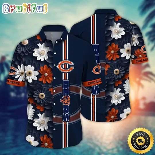 Discover Chicago Bears Hawaiian Shirt Flower Sporty And Stylish