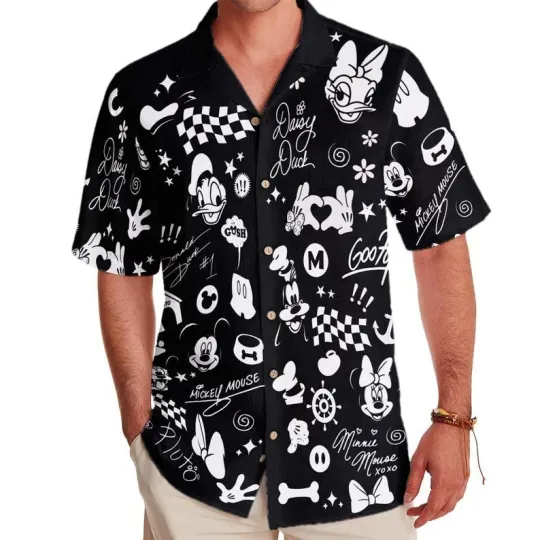 Disney Mickey And Friends Checkered Hawaiian Shirt, Mickey Minnie Daisy Shirt