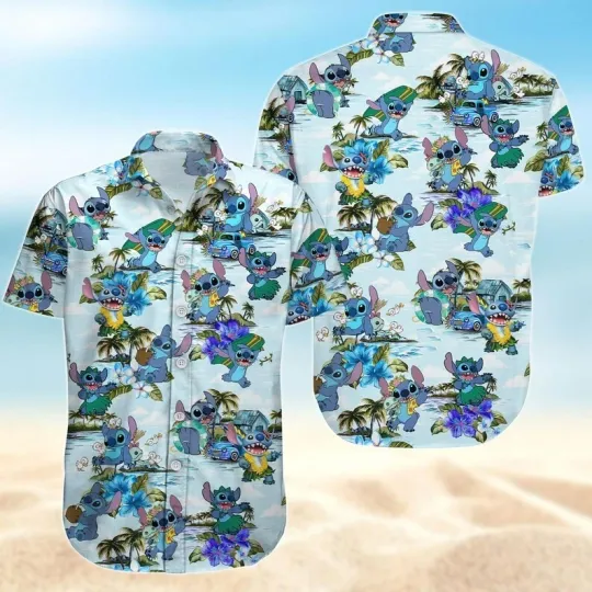 Discover Stitch Aloha Button Shirt, Disney Lilo Stitch Hawaiian Shirt, Beach Shirt Men