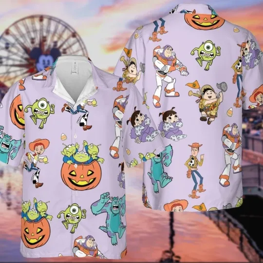 Discover Cute Toy Story and Monsters Inc Pumpkin Hawaiian Shirt, Pixar Movie Theme Halloween