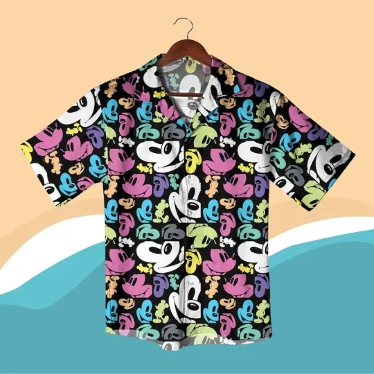 Discover Colorful Mickey Hawaiian Shirt, Retro Pop Art Outfit for Summer Vacation & Beach