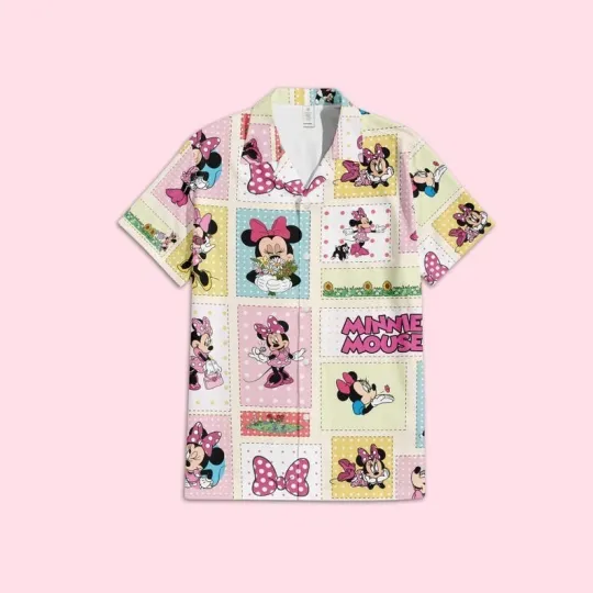 Discover Disney Minnie Mouse Hawaiian Button Up Shirt, Blocks Of Minnie Hawaiian Shirt